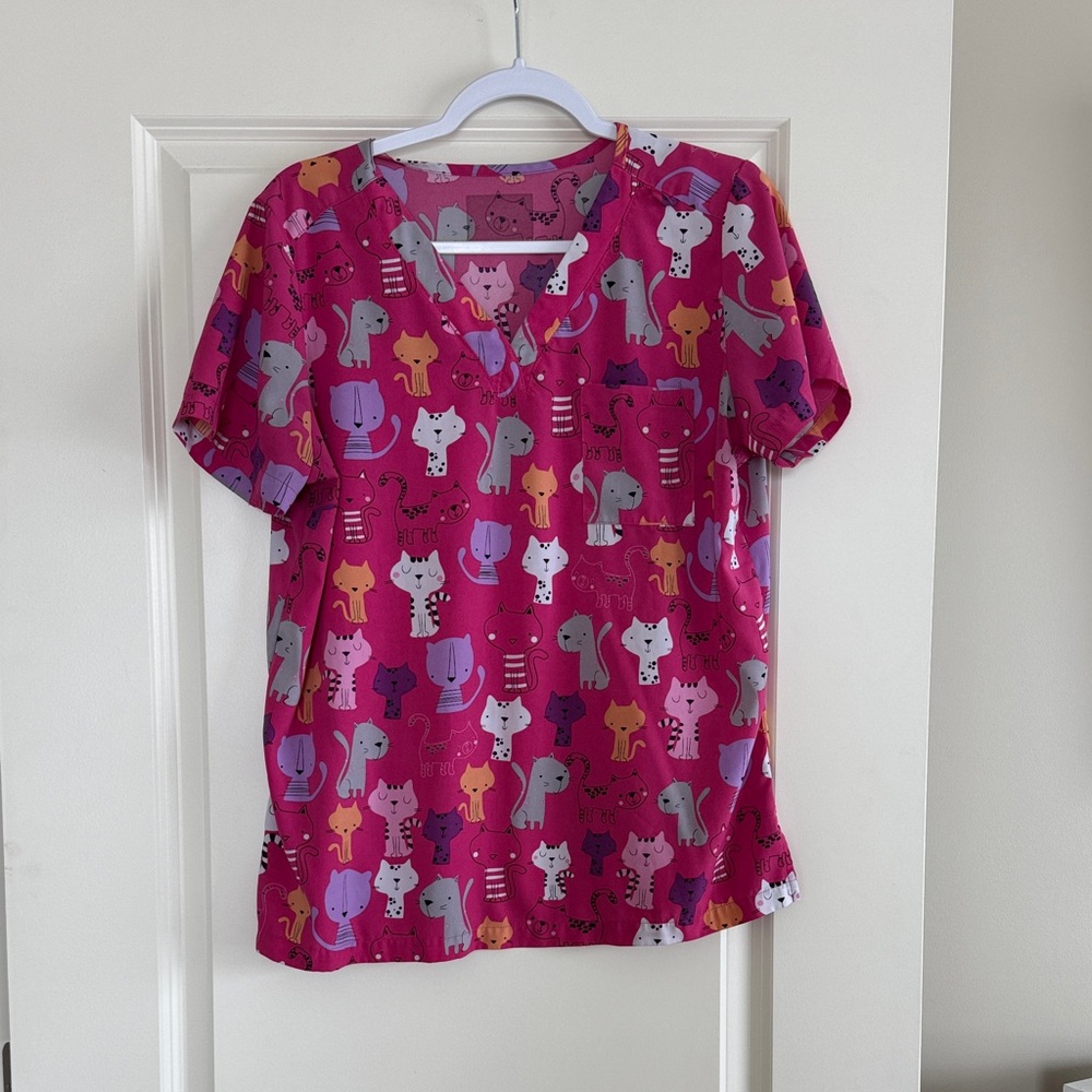Pink Cat Scrub Top